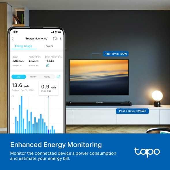Priza smart TP-Link Mini Tapo P110, Wi-Fi, control vocal, 16A 3680W