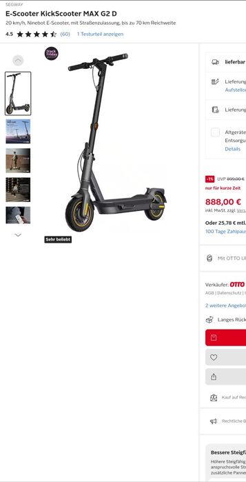 SEGWAY E-Scooter KickScooter MAX G2 D