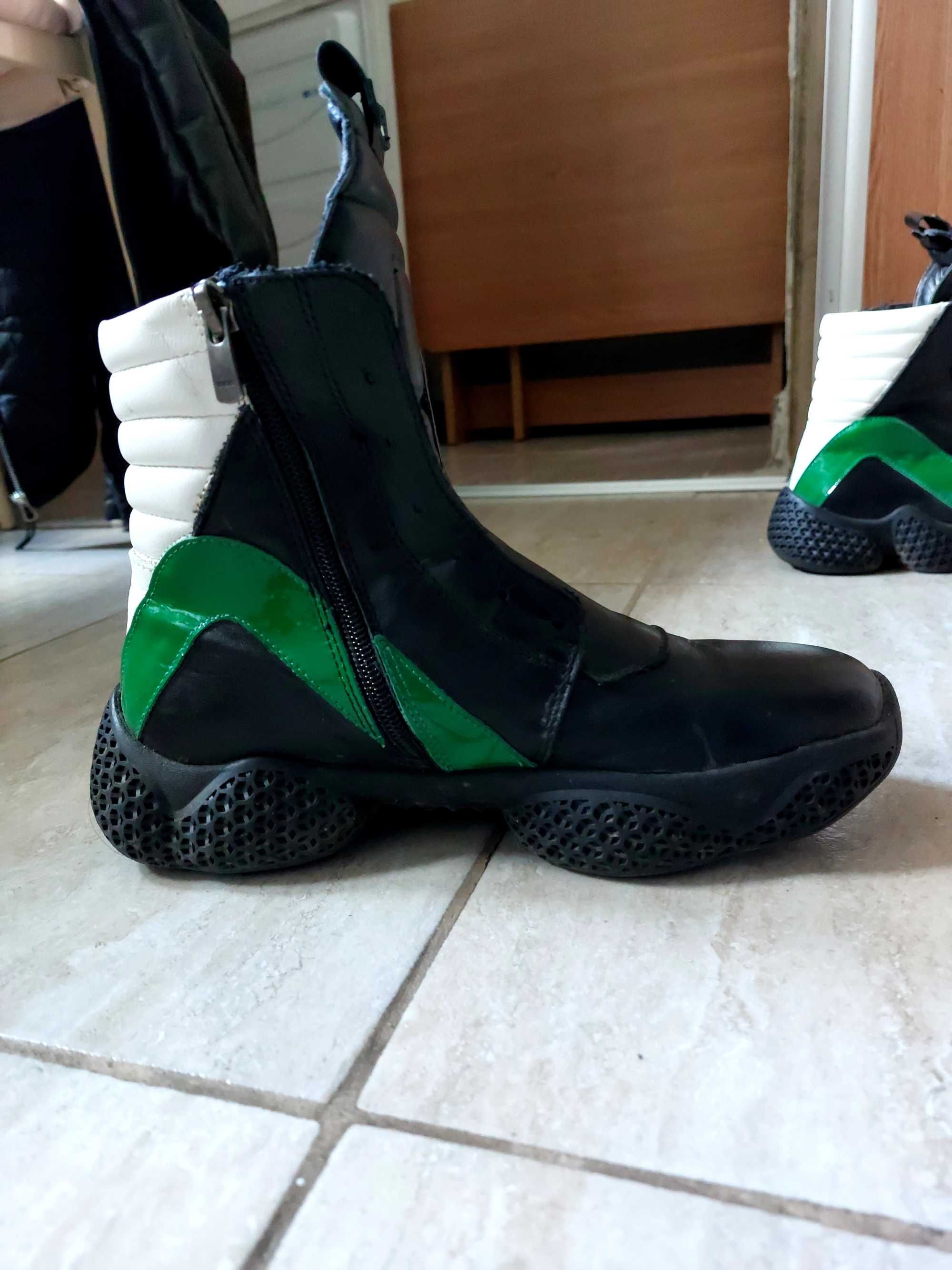 Ghete din piele negru verde alb #VDR