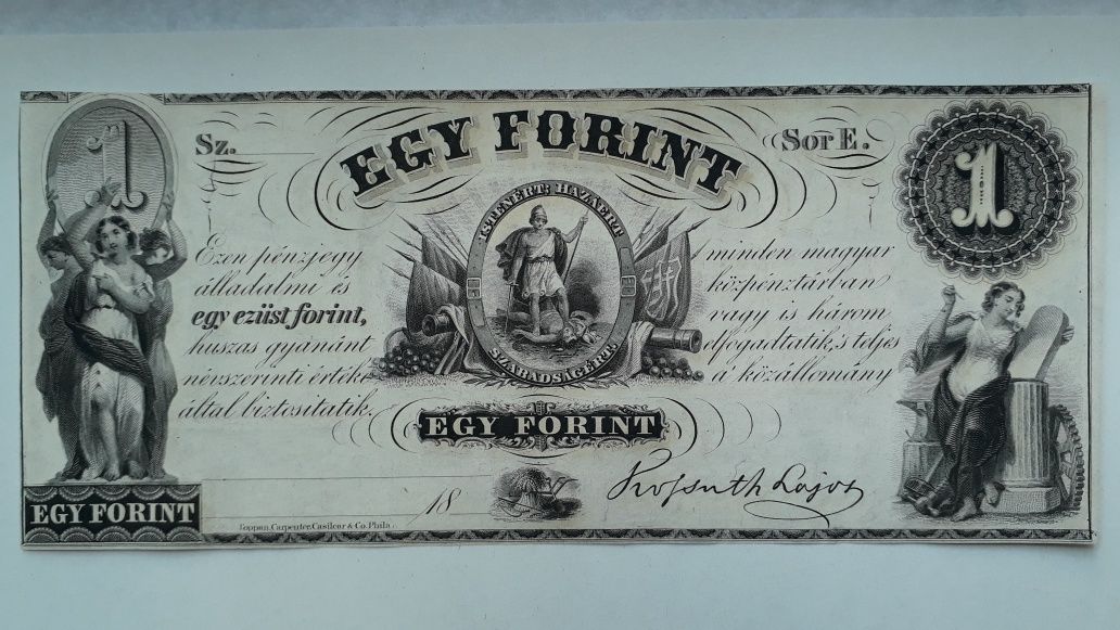 1 + 2 + 5 Forint 1852 Ungaria, Kossuth Lajos bancnota veche