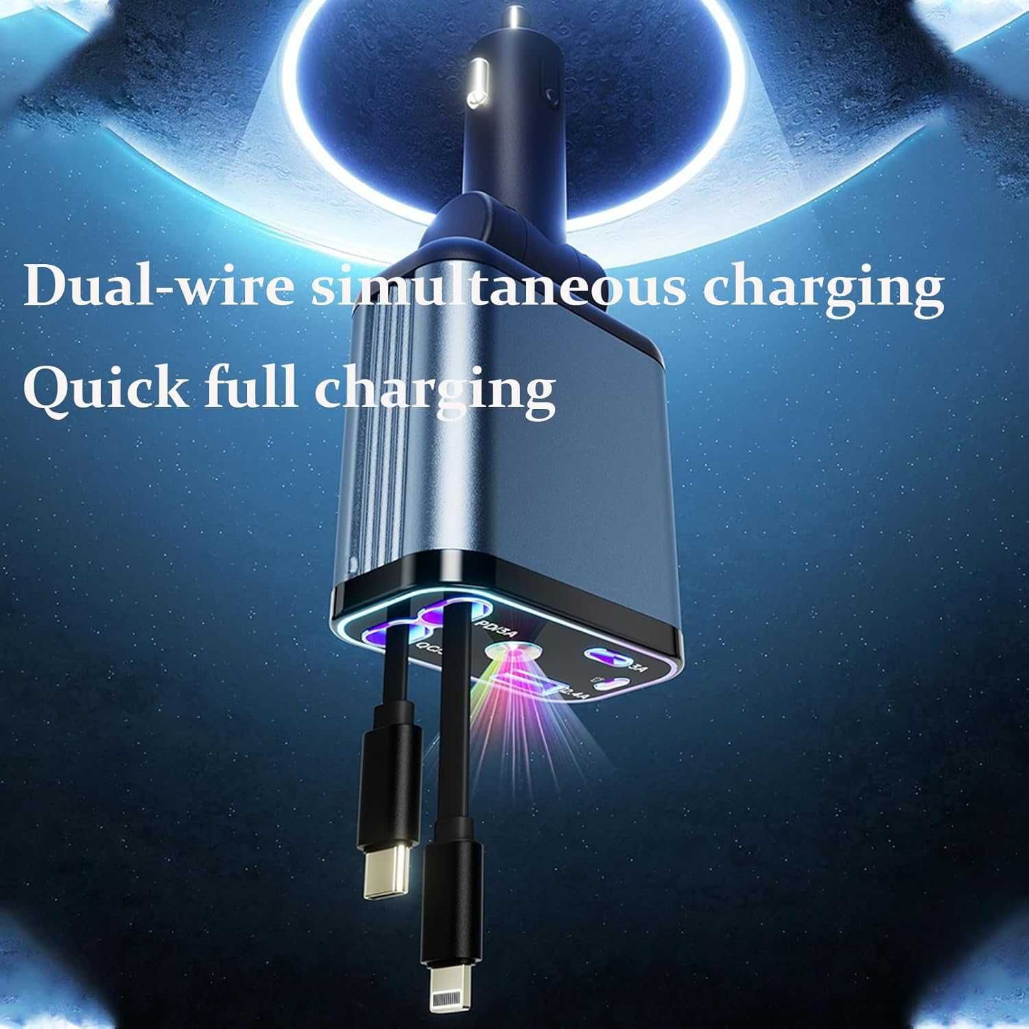 Smart Зарядно За Запалка, Кола, Fast Charge, LED прожекто, 120W