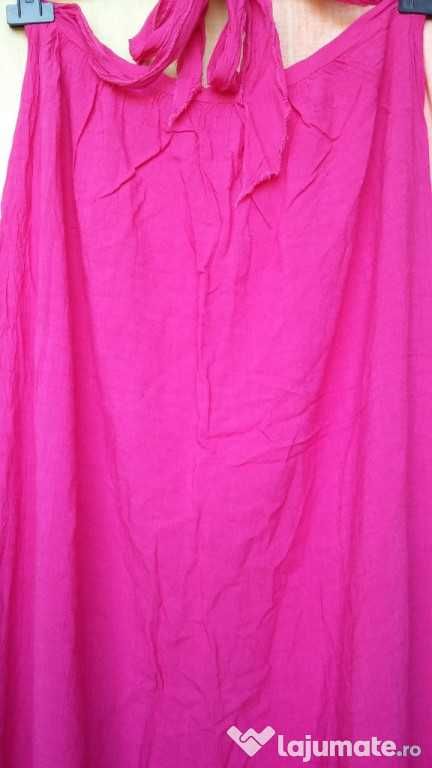 Rochie maxi de plaja sau casual roz aprins snur panglica elastic