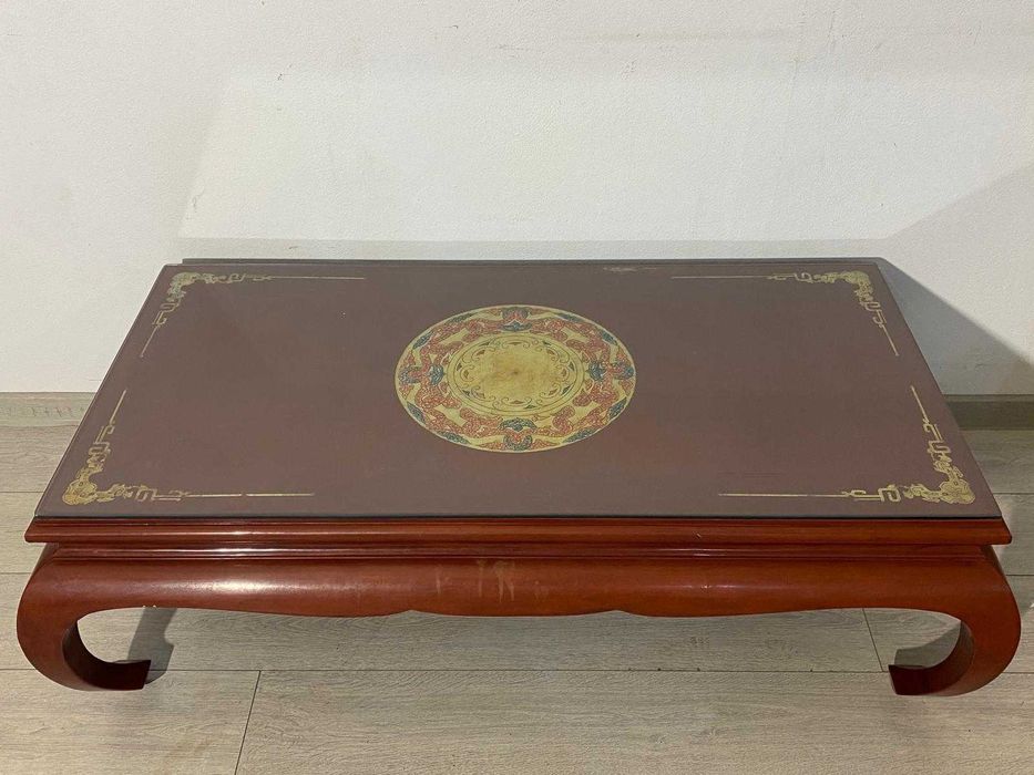 Masă de Cafea Stil Oriental 120x60 cm; Măsuță Solidă din Lemn Masiv