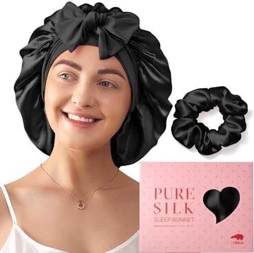 Нова Шапка за къдрава и дълга коса 100% коприна с ластик черна за жени