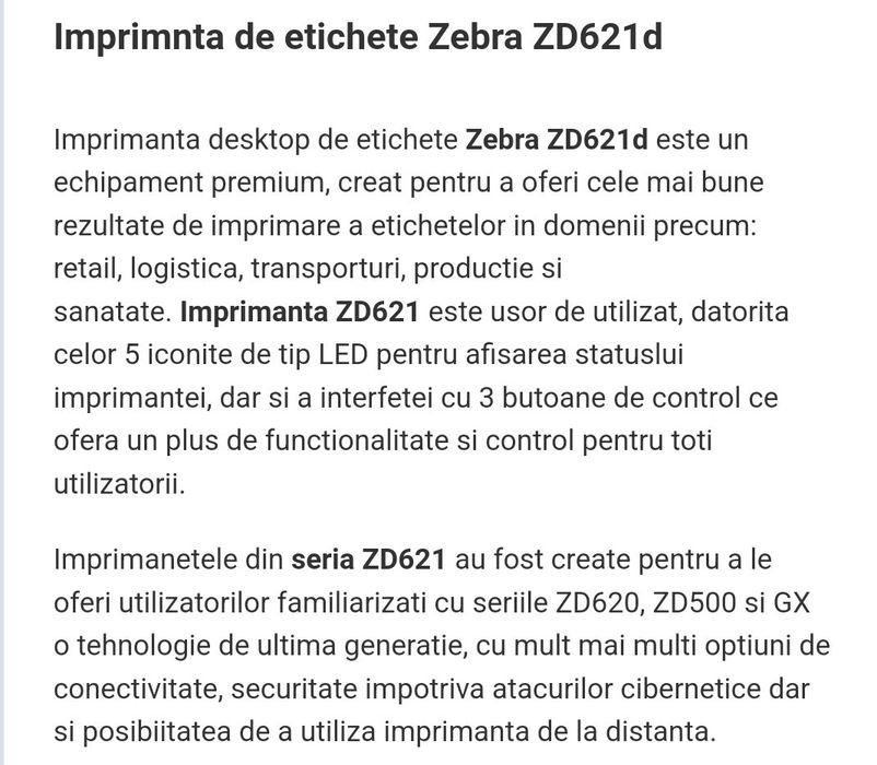 Imprimanta de etichete Zebra ZD621d