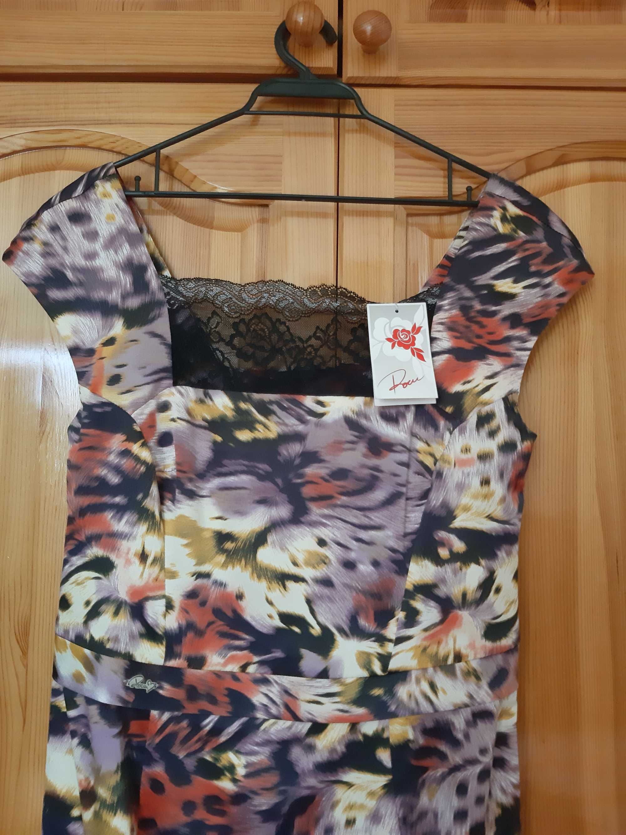 Красива Рокля Rosi Fashion Цветна с Декорация Дантела!НОВА с Етикет!46