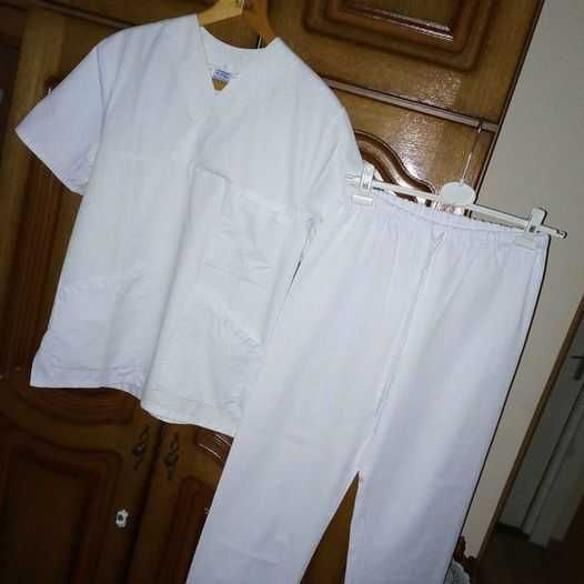 Set halat alb medical/farmacie bluza+pantalon