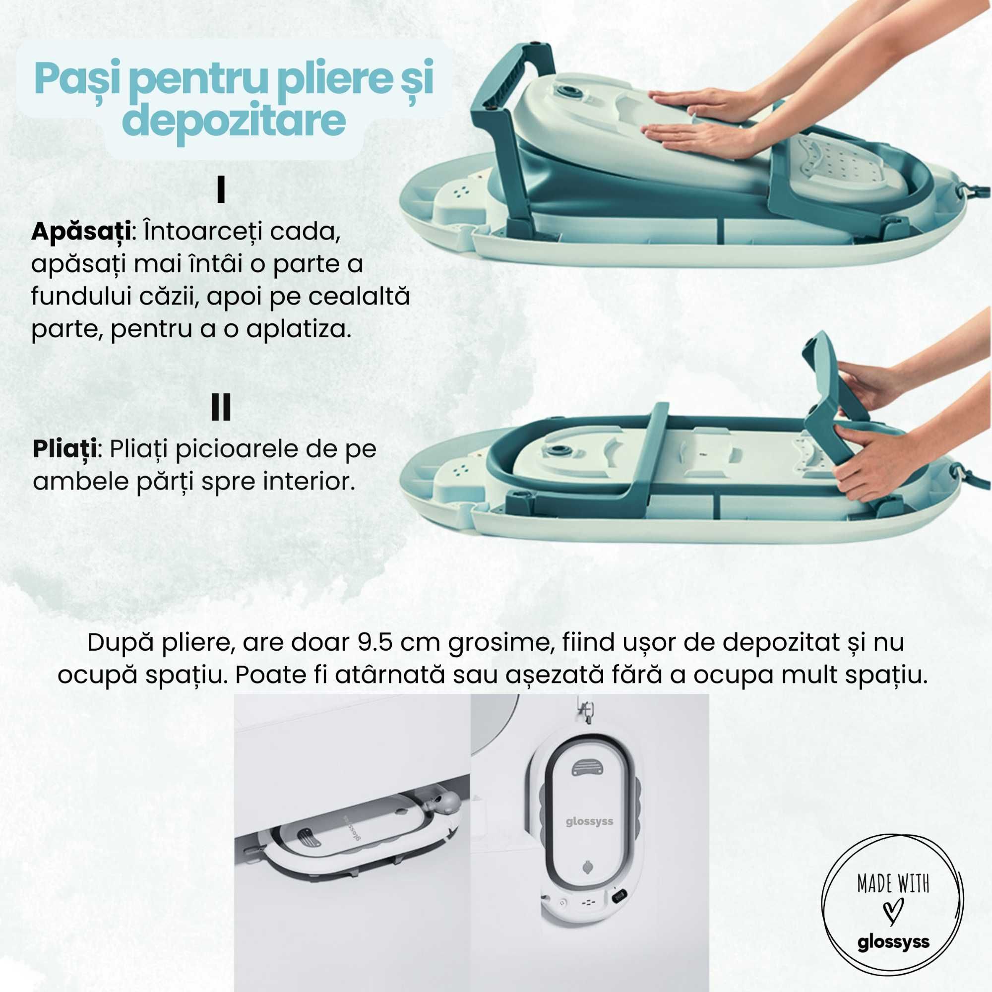 Cadita Pliabila si Evolutiva pentru baie bebe - 8 piese, Verde