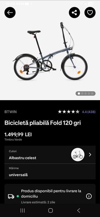 Bicicleta pliabila fold 120 gri Dechatlon Martie 2024