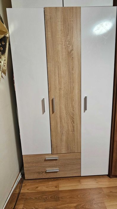 Гардероб Алис Виденов - 104/185 см. - Бял гланц и дъб сонома