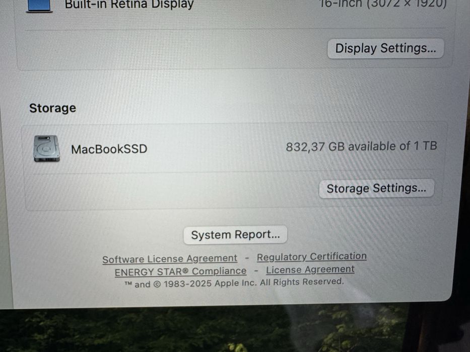 Macbook Pro 16” Intel Core i9 1TB памет