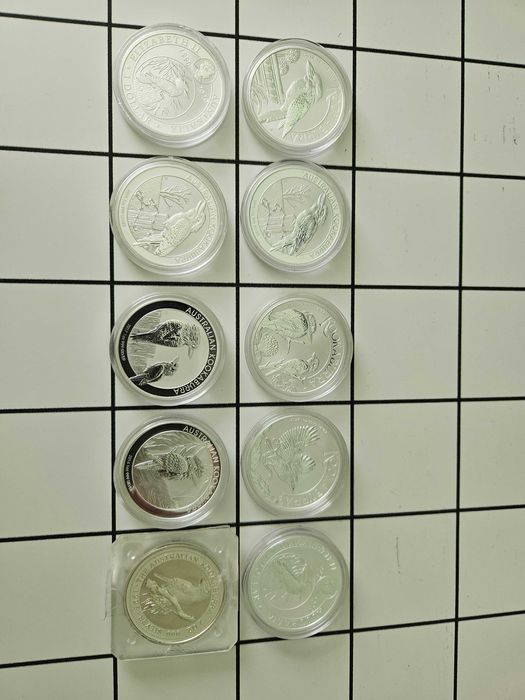 1 oz, 2 oz, 10 oz и 1 кг сребърна монета австралийска кукабура