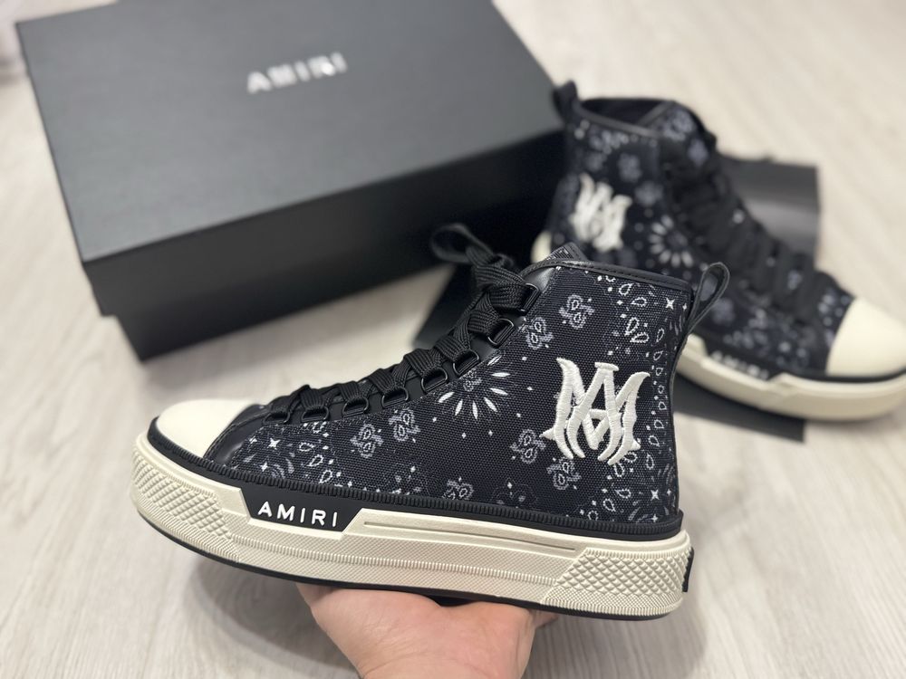 Adidasi Amiri High -Top Court Sneakers - Black/White Premium din Piele