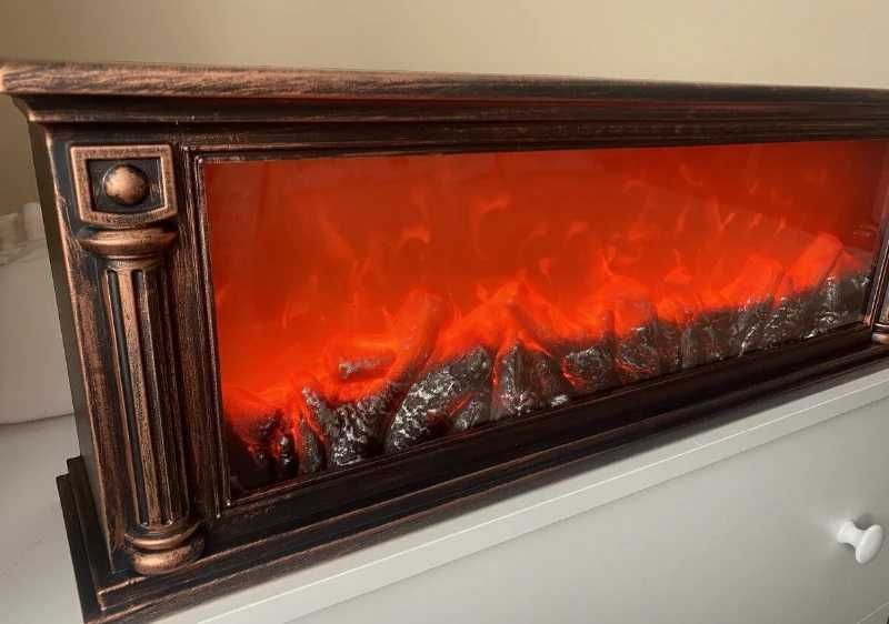 Декоративна камина с LED осветление, истински пламък, 63x22x12 см