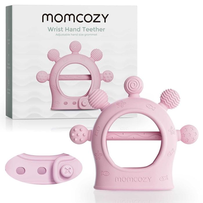 Momcozy прорезыватель, силиконс браслетом (голубой/розовый/зелёный)
