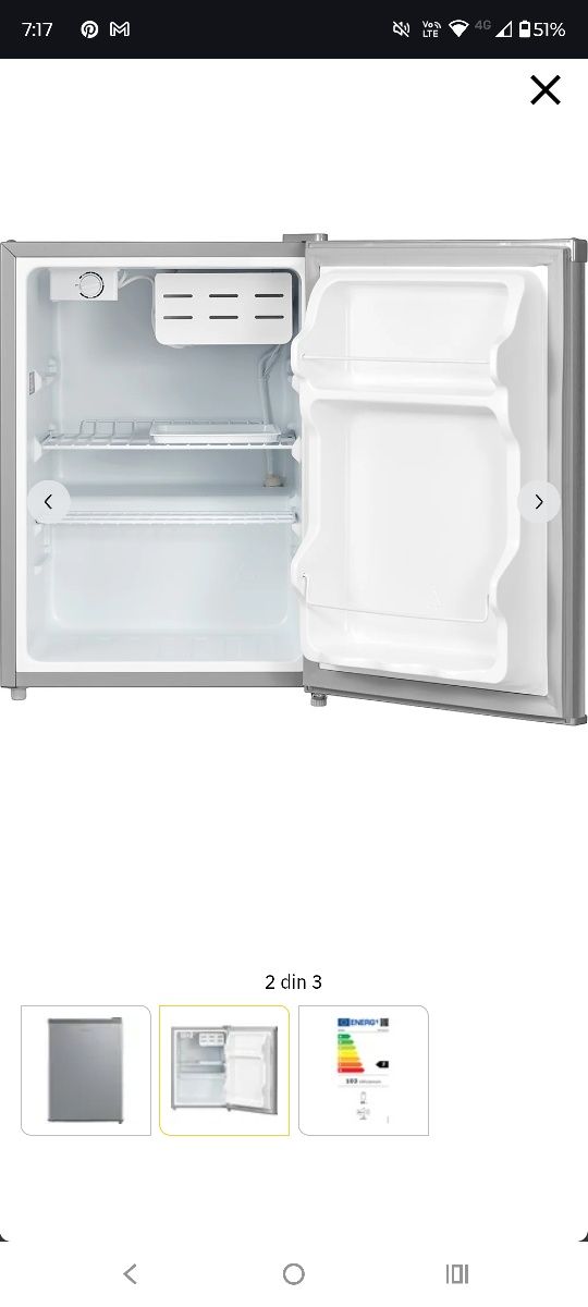 Frigider minibar 65 l, 63 cm, Clasa F, argintiu