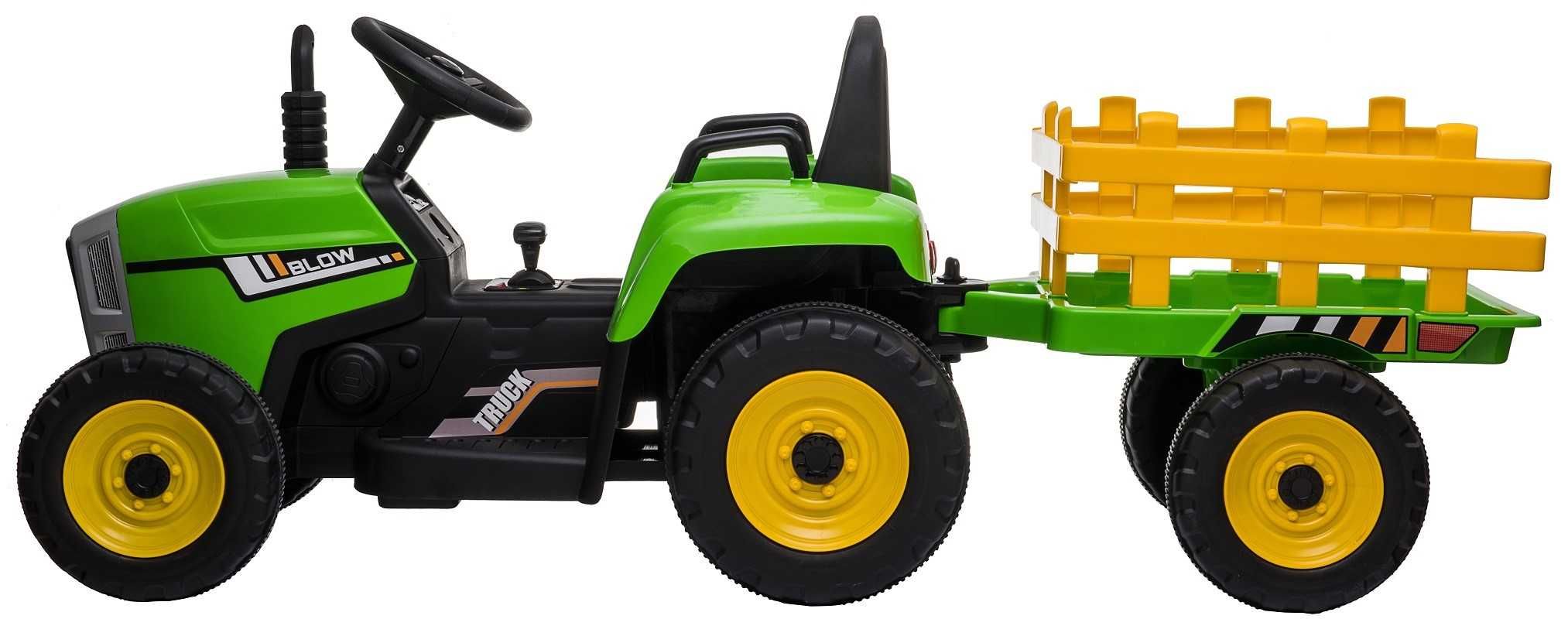 Tractoras electric cu remorca copii 2-6 ani Blow 60W, Roti Moi Verde