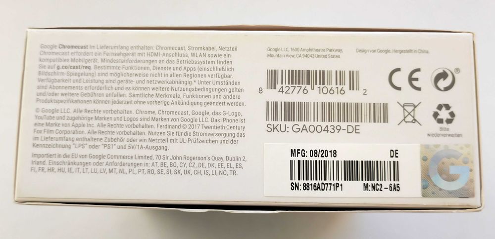 Оригинален Chromecast 3 + адаптор за мрежови кабел RJ45