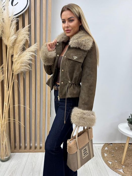 Дамско яке велур и косъм