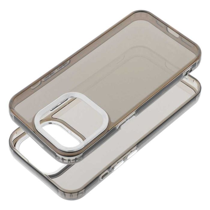 Husa iPhone 16 - 16 Pro - Silicon Fumuriu - Contur Argintiu