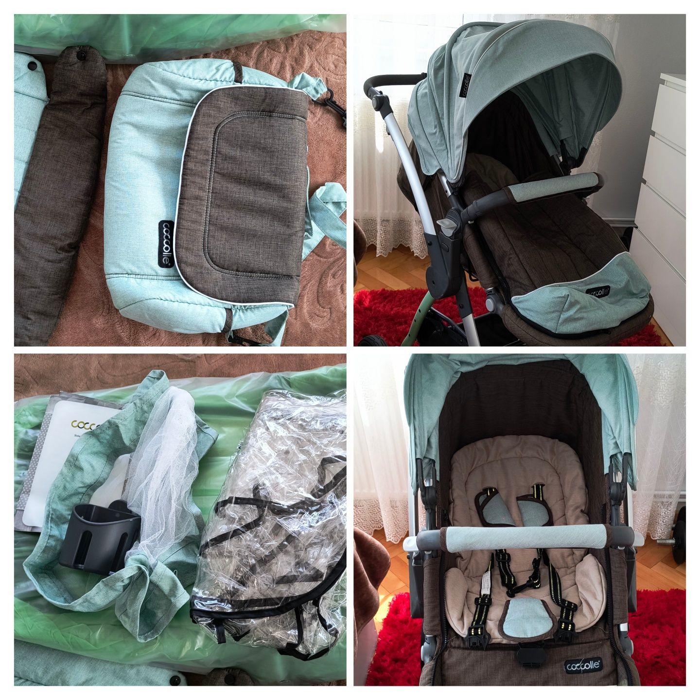 Cărucior 3 in 1 Cocolle Acero în stare foarte bună cu accesorii noi