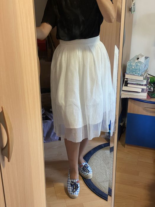 Fuste midi, Demira 100% lana, fusta alba plasa + esapdrile 37,5