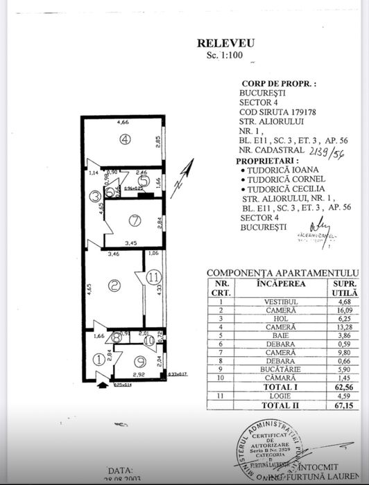 Apartament 3 camere - centrala proprie