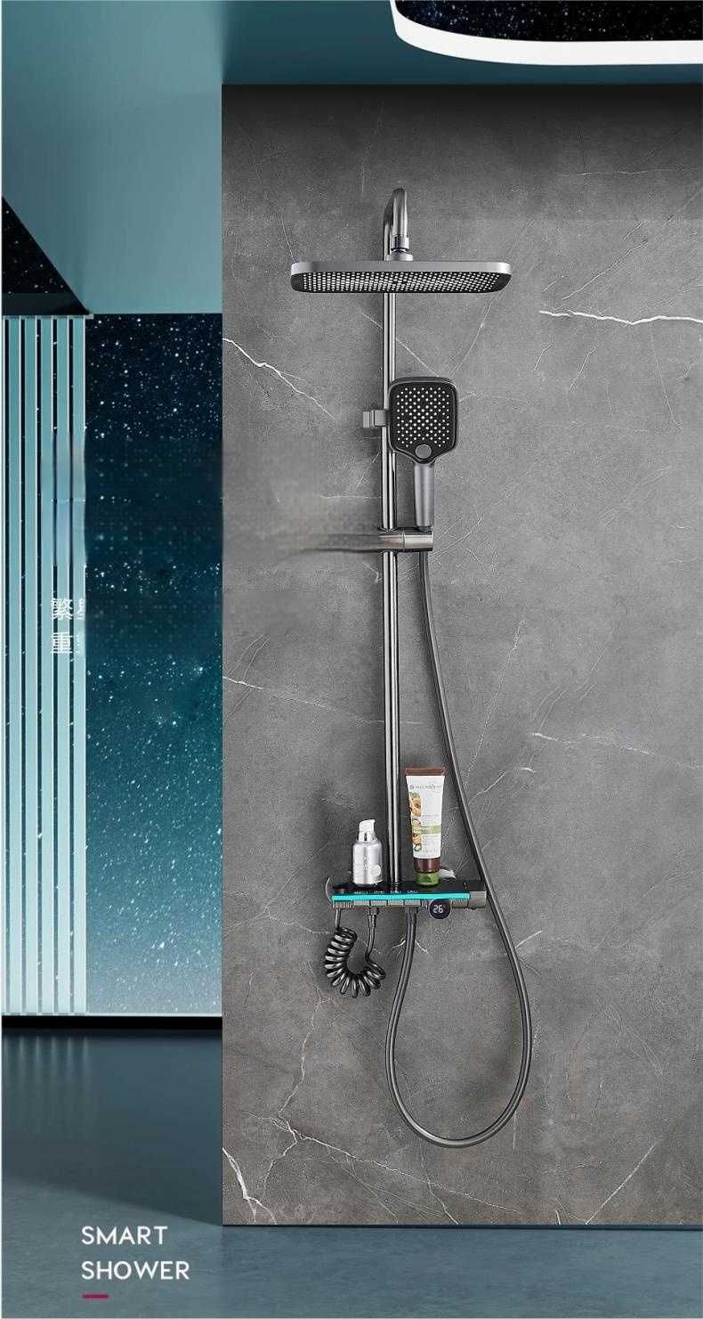 Модерен интелигентен термостатен душ с кръгъл дисплей и LED подсветка