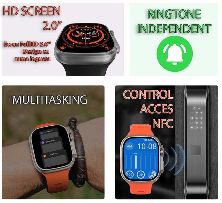 SmartWatch ,Apel, Încărcare Wireless, Monitorizare Sănătate&Notificări