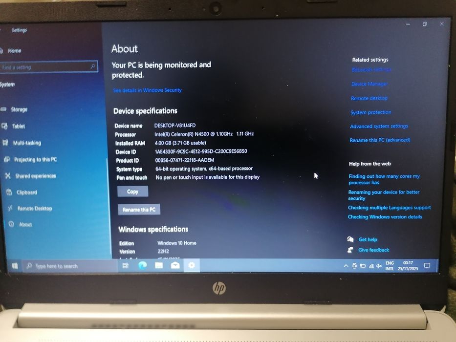 Laptop HP 4GB RAM 128GB