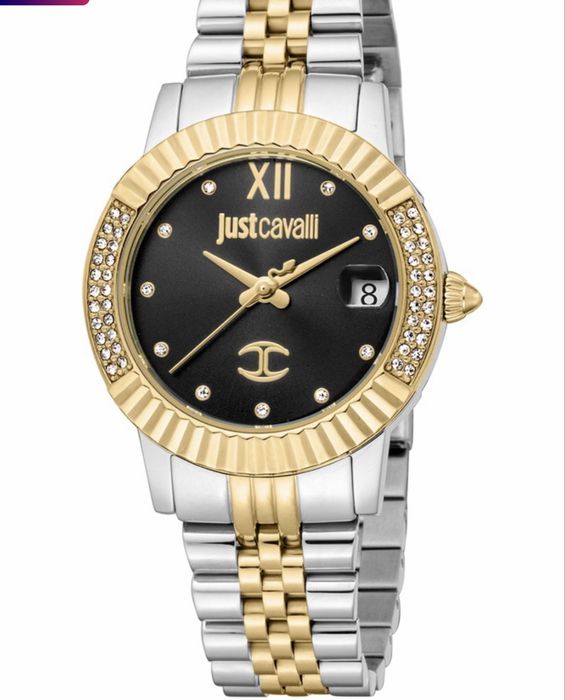 JUST CAVALLI, Часовник с циркони, Сребрист, Златист