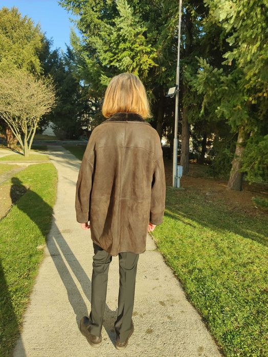 Cojoc barbat  piele / blana naturala miel XXL 2XL 54-56 NOU Maro