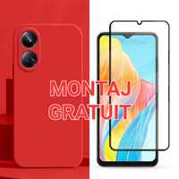 Set - Oppo A78 4G - Husa interior catifelat + Folie de Sticla -Rosu