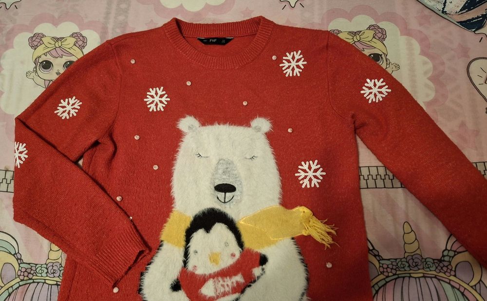 Pulover damă rosu cu tematică Crăciun 38