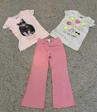 Outfit/lot/pantaloni evazati H&M si 2 tricouri Oshkosh pt fetite 116cm