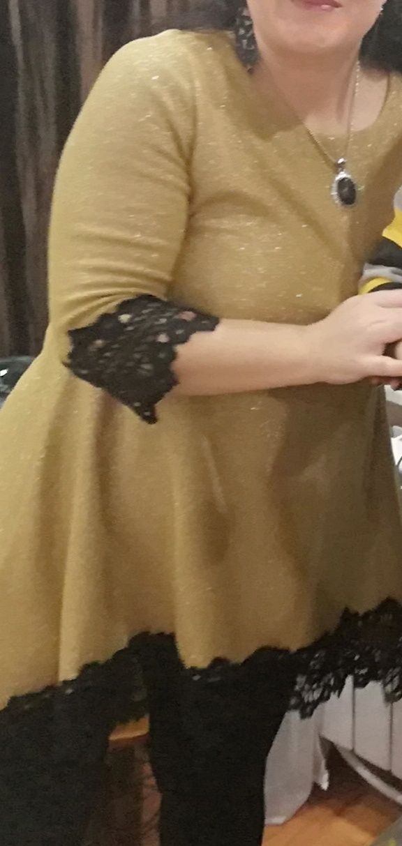 Дамска официална рокля и тиника в златисто