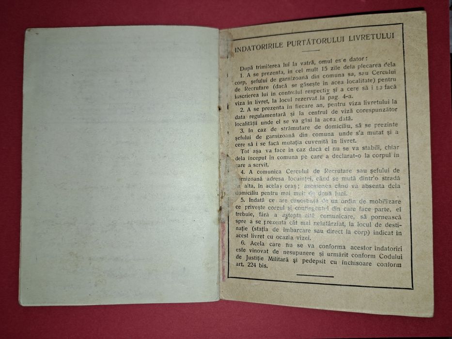 Livret de serviciu militar - Rgt.92 Infanterie