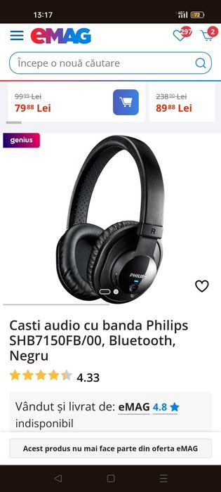 Căști wireless Philips SHB7150FB/00