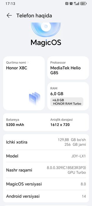 Arzon telefon Honor x6b 256gb