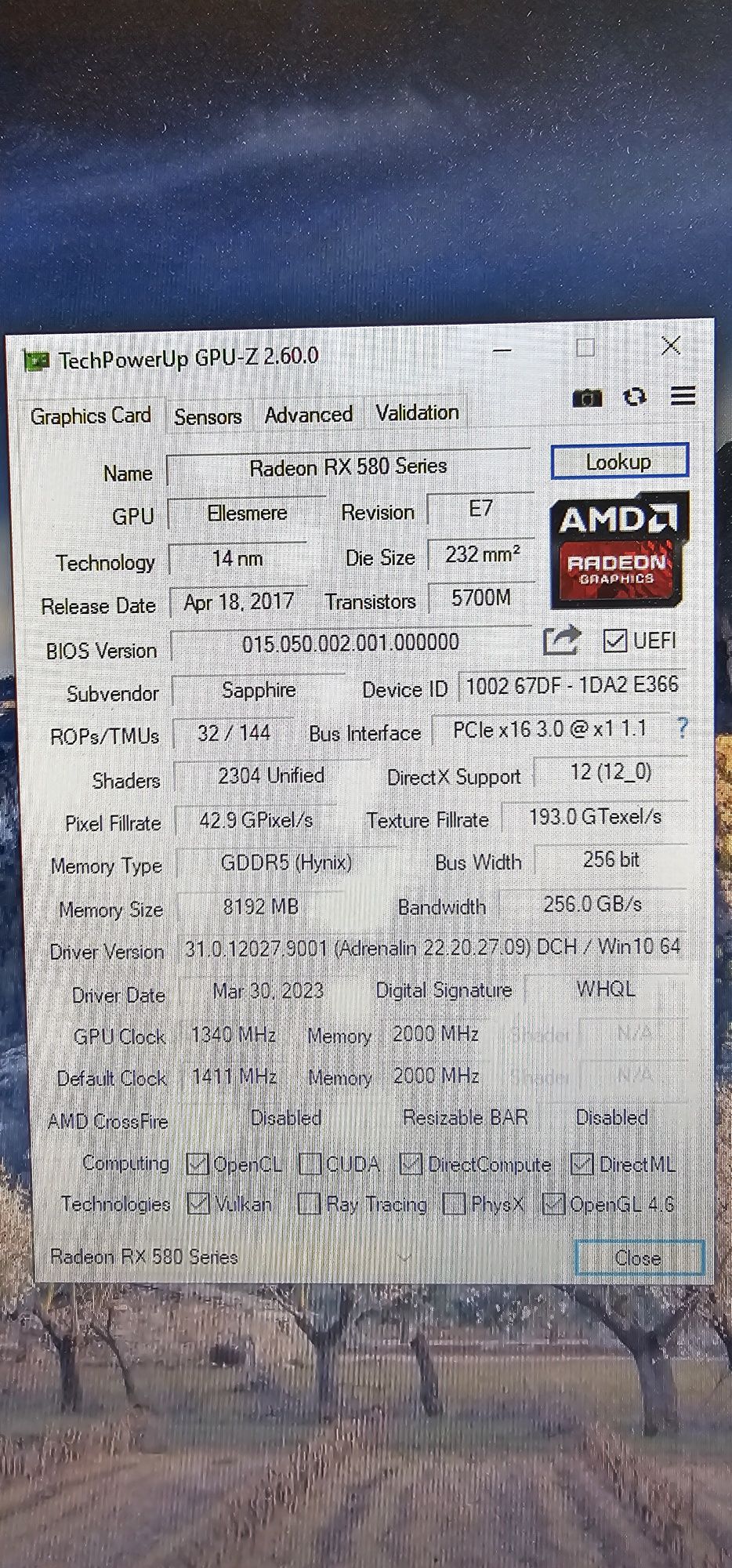 Видеокарта  RX580 Sapphire Nitro+ 8GB