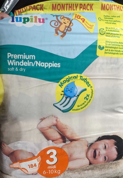 2 baxuri x 184 buc scutece premium Lupilu sigilate marime 3 midi