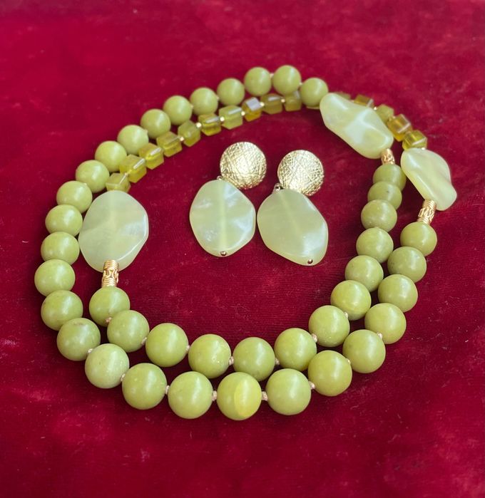 обеци колие, жадеит, позлатено сребро 925