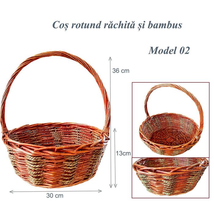 Cos din rachita, bambus NOU rotund pt pomana biserica, picnic, cadouri