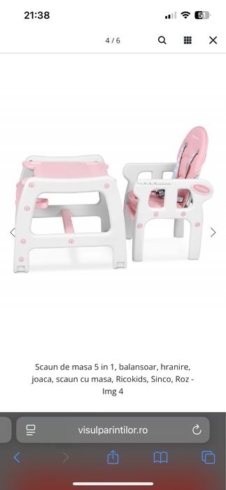 Scaun de masa 5 in 1   Roz cu alb