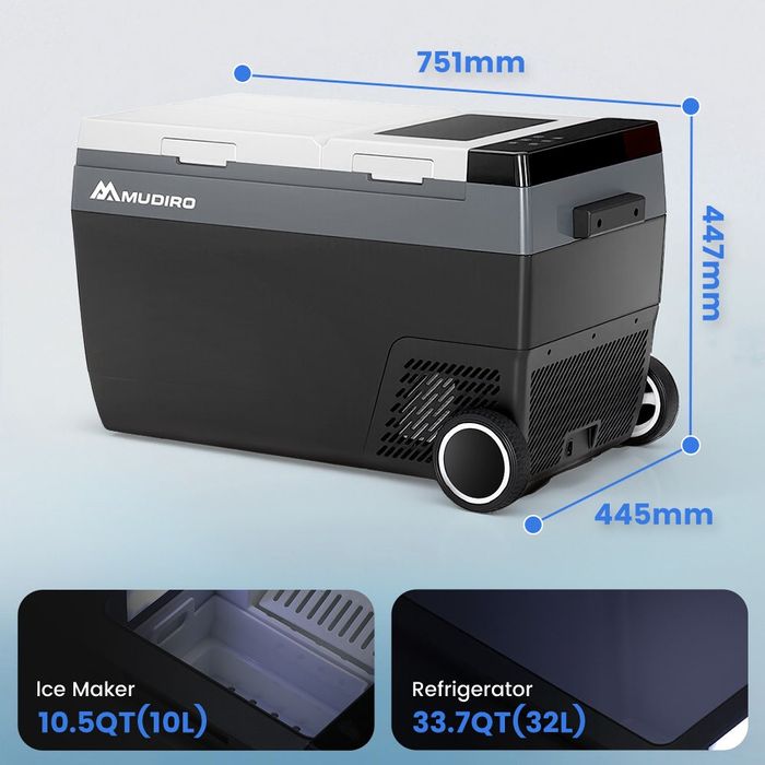 Frigider auto portabil Mudiro 45L cu roți și aparat de gheață - 12V