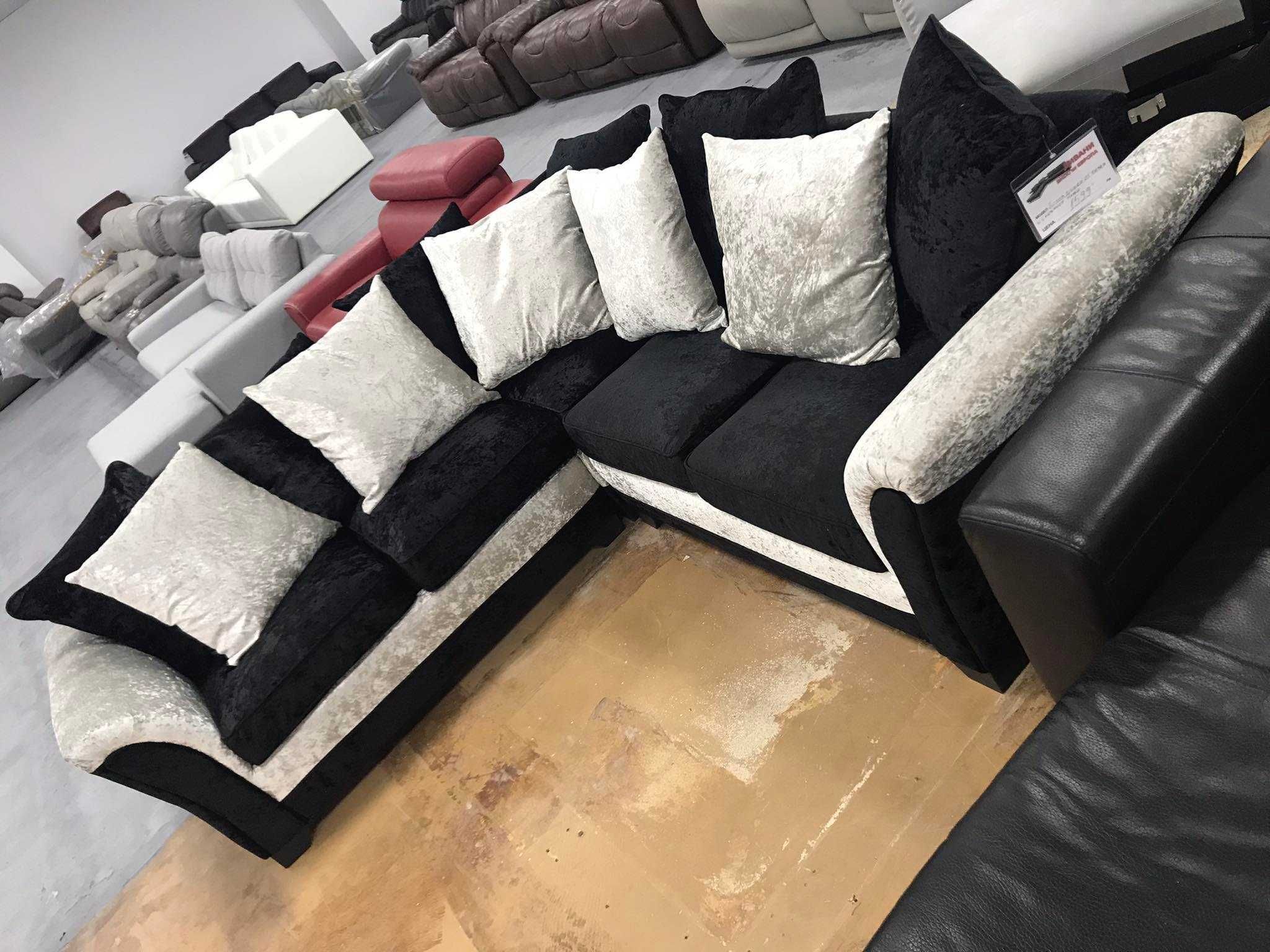 Нов Ъглов диван от плат цвят - черно и сиво, материал плюш