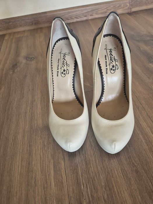 Vand pantofi handmade piele cu toc si platforma