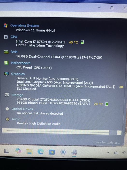 Laptop Gaming Acer Nitro, i7-8750H , 16gb ram, ssd, GTX