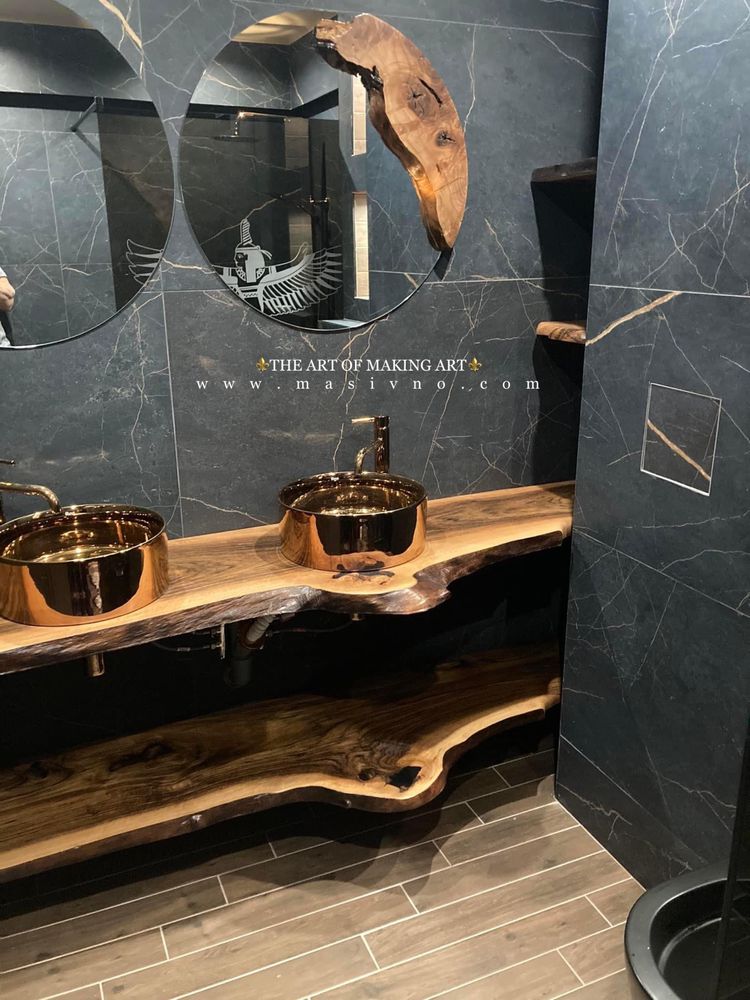 Плот за баня  огледало за баня с дървен мотив