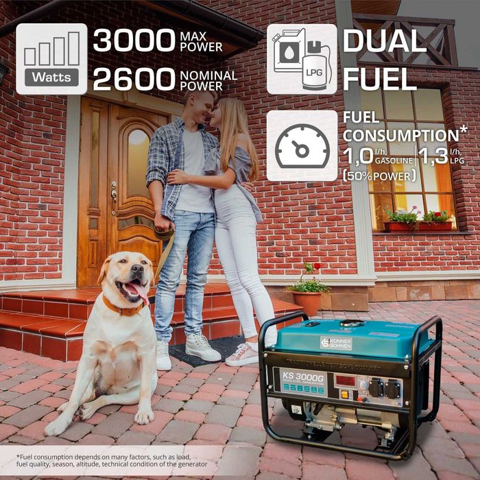 Generator Curent pe Gaz/Benzina „Könner & Söhnen” KS 3000G, Putere 3kW